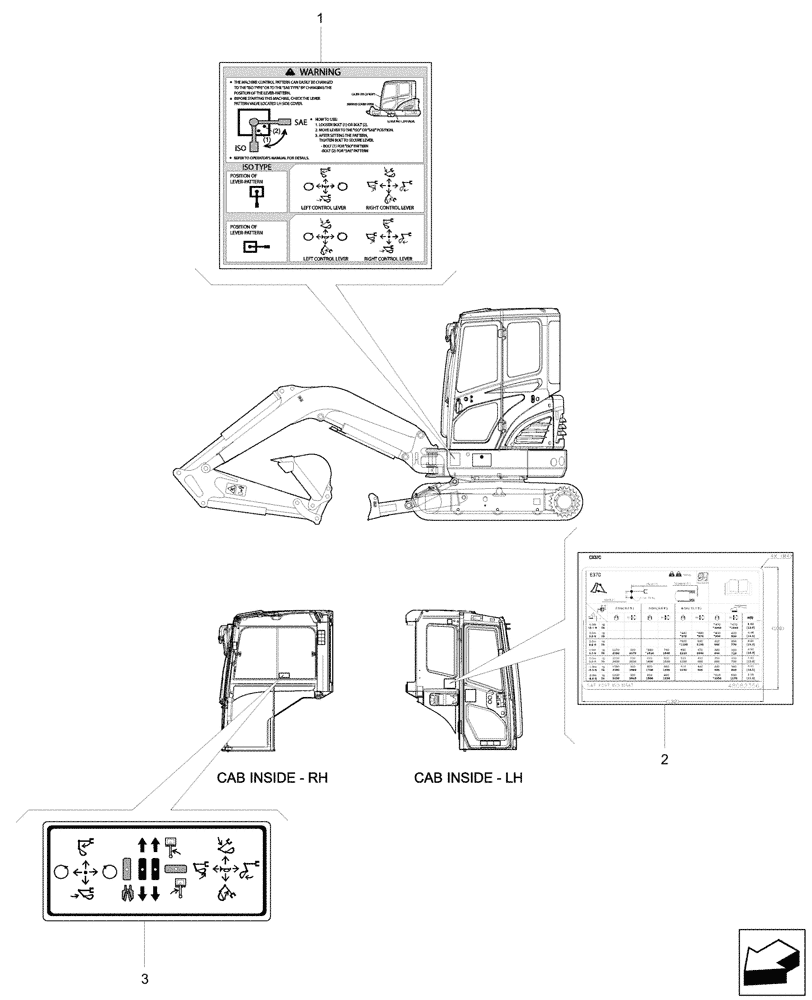 Схема запчастей Case CX37C - (90.108.020) - VAR - 405028, 405030, 405032, 405033, 405034, 405035, 405049, 747060 - DECALS, CAB (90) - PLATFORM, CAB, BODYWORK AND DECALS