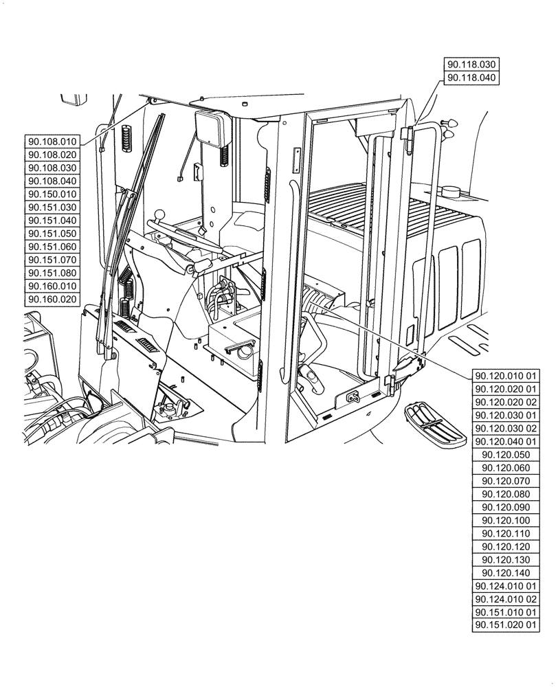 Схема запчастей Case 721G - (90.000.00[02]) - SECTION INDEX - PLATFORM, CAB, BODYWORK & DECALS (90) - PLATFORM, CAB, BODYWORK AND DECALS