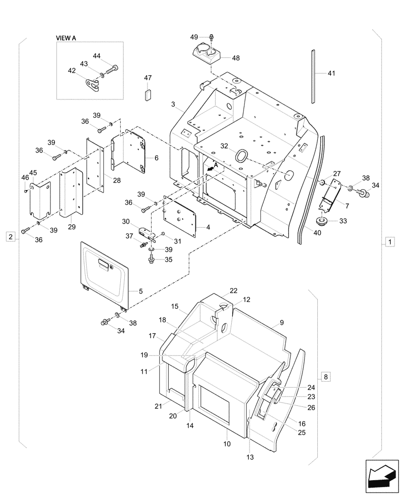 Схема запчастей Case CX37C - (90.110.010) - REAR COVER, CANOPY (90) - PLATFORM, CAB, BODYWORK AND DECALS