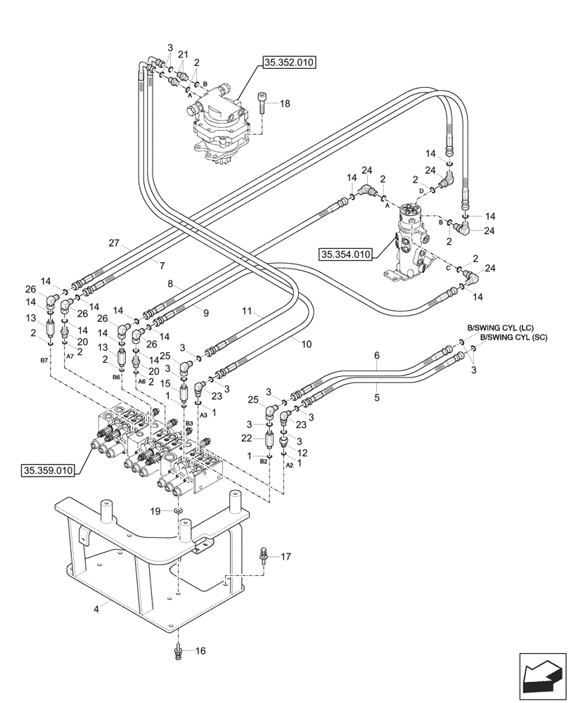 Схема запчастей Case CX17C - (35.359.050) - CONTROL VALVE, LINES (35) - HYDRAULIC SYSTEMS