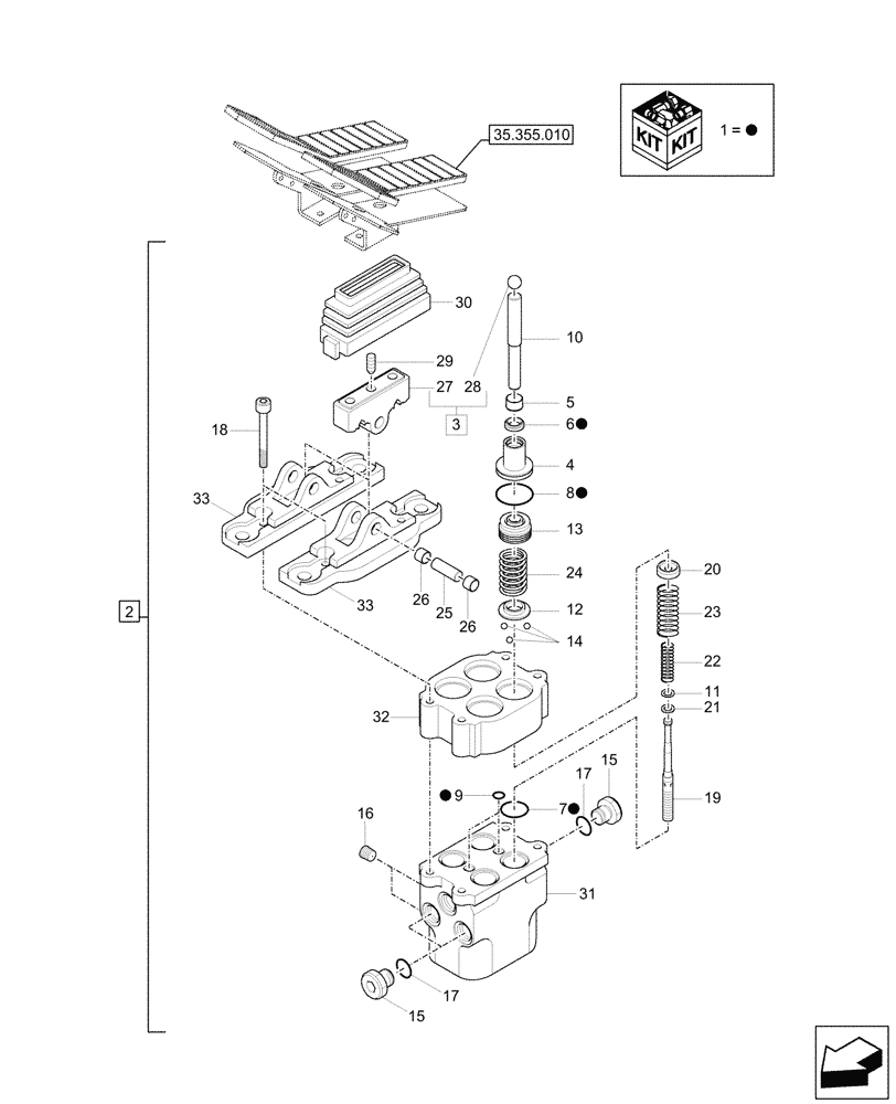 Схема запчастей Case CX17C - (35.356.020) - FOOT CONTROL VALVE, COMPONENTS (35) - HYDRAULIC SYSTEMS