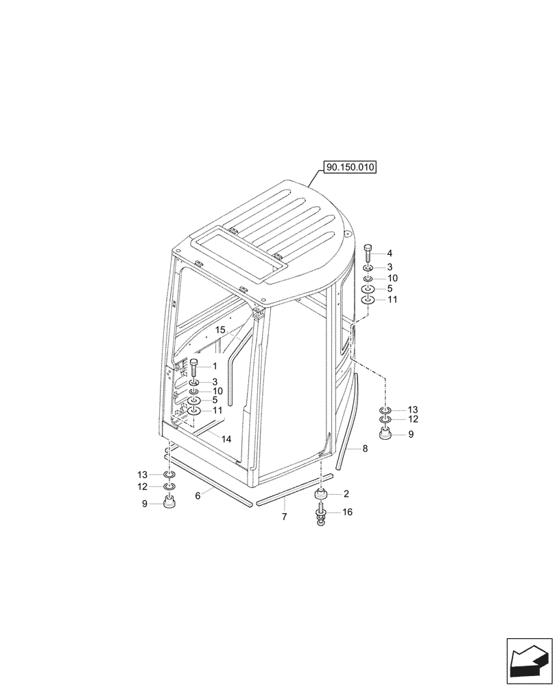 Схема запчастей Case CX37C - (90.150.030) - CAB SUPPORT (90) - PLATFORM, CAB, BODYWORK AND DECALS