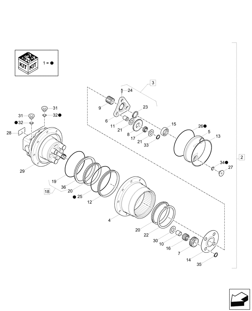 Схема запчастей Case CX17C - (35.353.010) - TRAVEL MOTOR & REDUCTION GEAR, COMPONENTS (35) - HYDRAULIC SYSTEMS