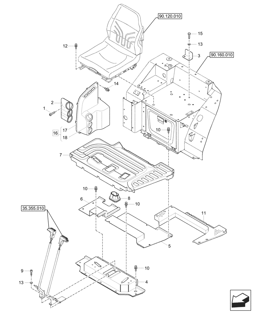 Схема запчастей Case CX37C - (90.150.040) - CAB FLOOR (90) - PLATFORM, CAB, BODYWORK AND DECALS