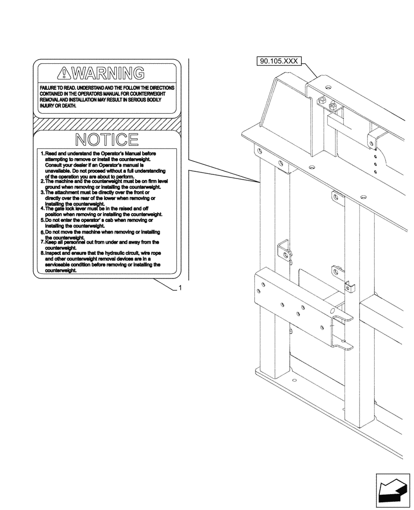 Схема запчастей Case CX490D LC - (90.108.AC[12]) - VAR - 481263 - WARNING DECAL, HYDRAULIC, COUNTERWEIGHT (90) - PLATFORM, CAB, BODYWORK AND DECALS