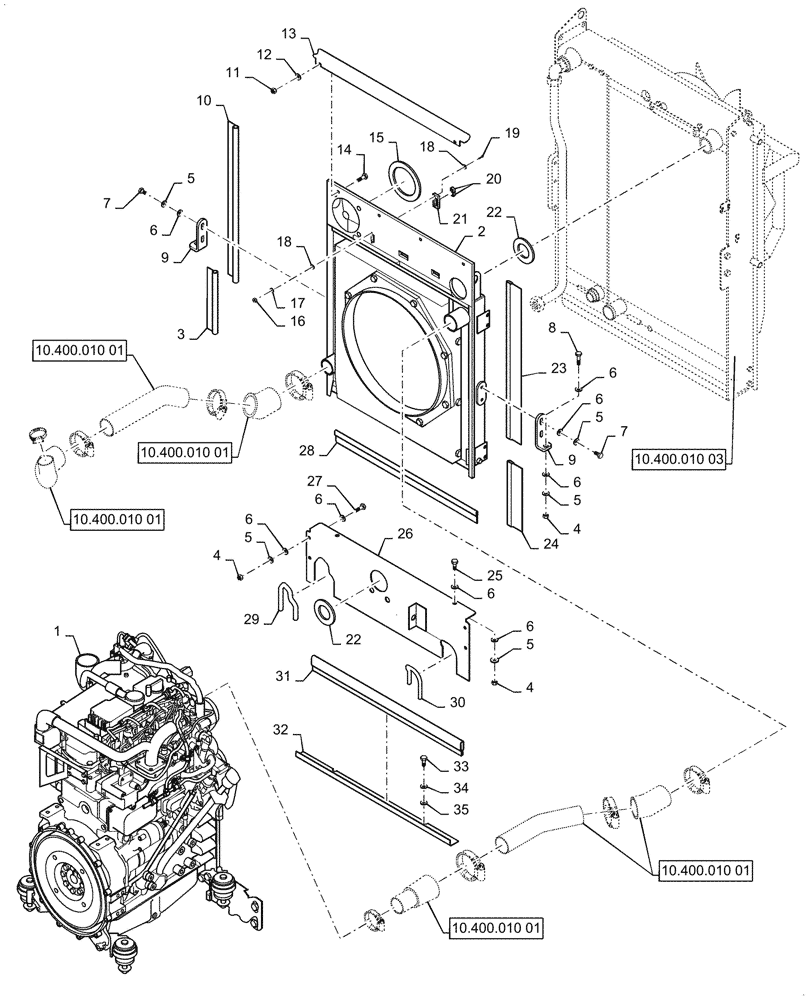 Схема запчастей Case SV208D - (10.400.010[02]) - ENGINE, COOLING SYSTEM (10) - ENGINE