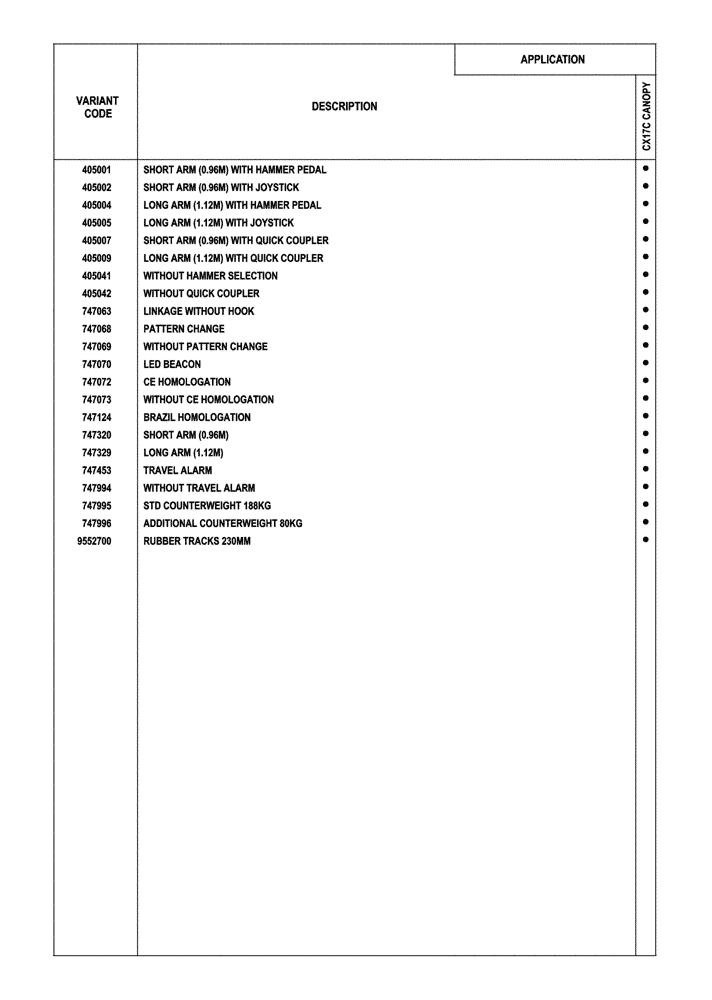 Схема запчастей Case CX17C - (00.100.04) - OPTIONAL EQUIPMENT (00) - GENERAL & PICTORIAL INDEX