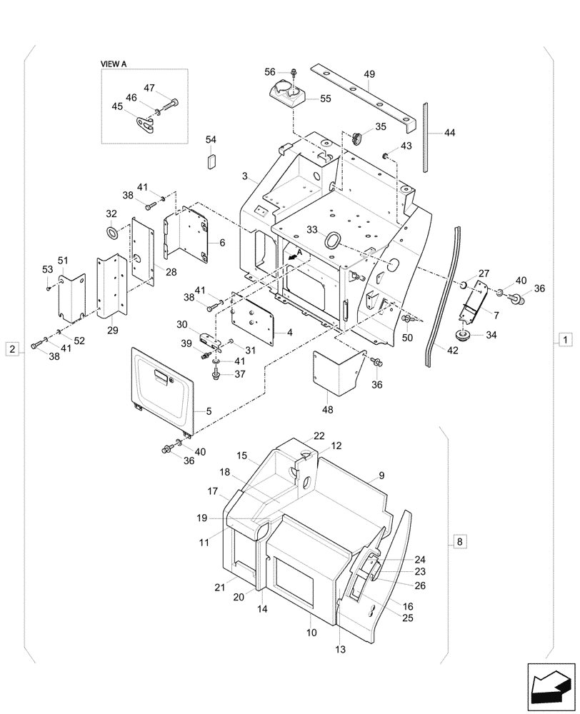 Схема запчастей Case CX37C - (90.160.010) - REAR COVER, CAB (90) - PLATFORM, CAB, BODYWORK AND DECALS