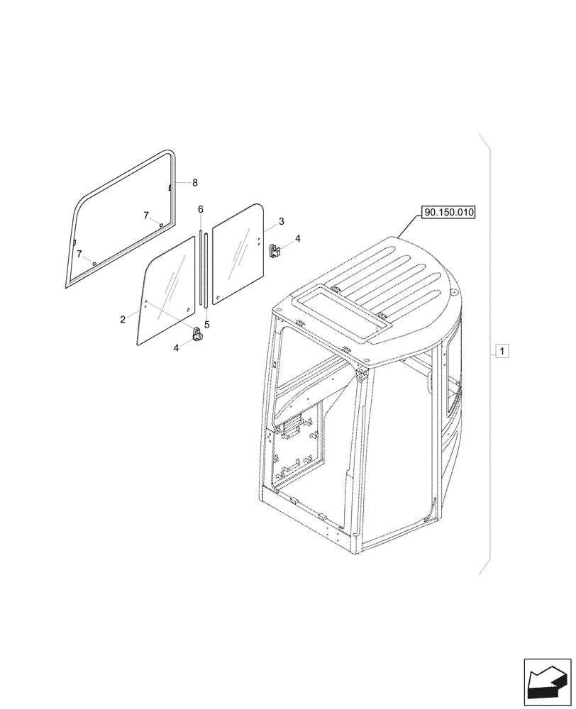 Схема запчастей Case CX37C - (90.156.030) - CAB GLASS, WINDOW, RIGHT SIDE (90) - PLATFORM, CAB, BODYWORK AND DECALS