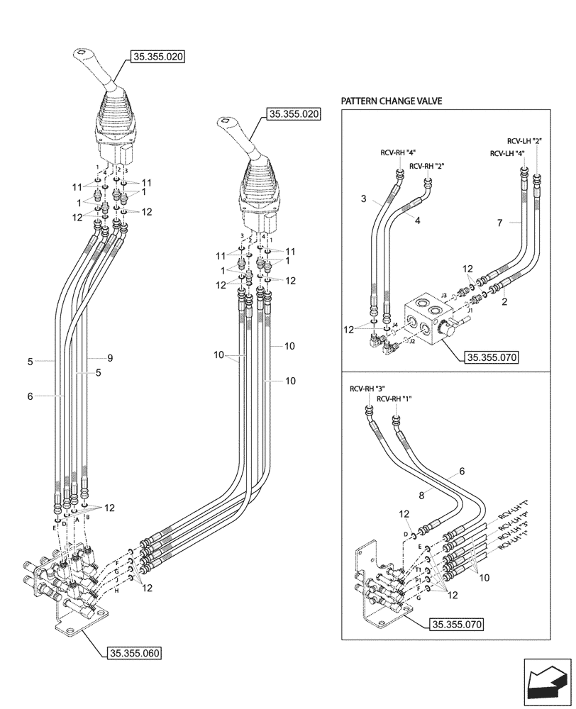 Схема запчастей Case CX17C - (35.355.050) - PILOT CONTROLS, JOYSTICK, LINES (35) - HYDRAULIC SYSTEMS