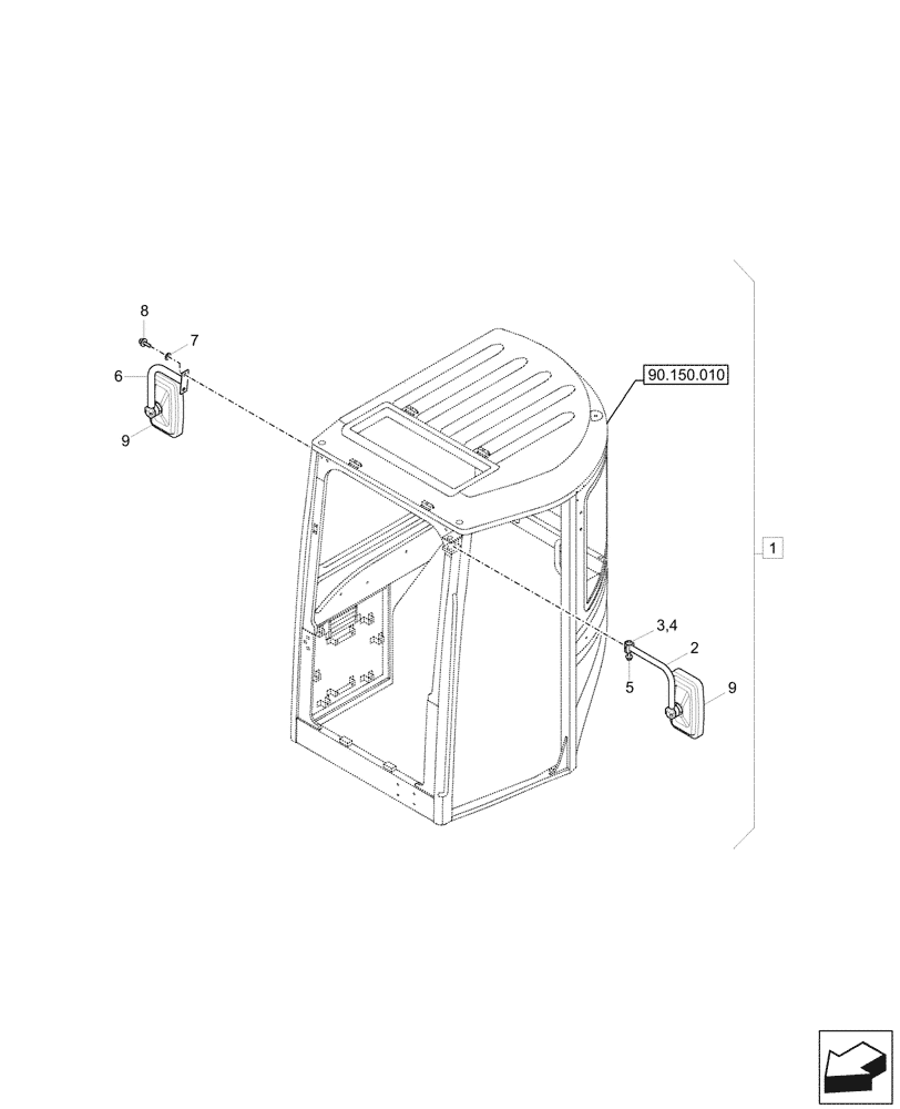 Схема запчастей Case CX37C - (90.118.010) - REAR VIEW MIRROR, CAB (90) - PLATFORM, CAB, BODYWORK AND DECALS