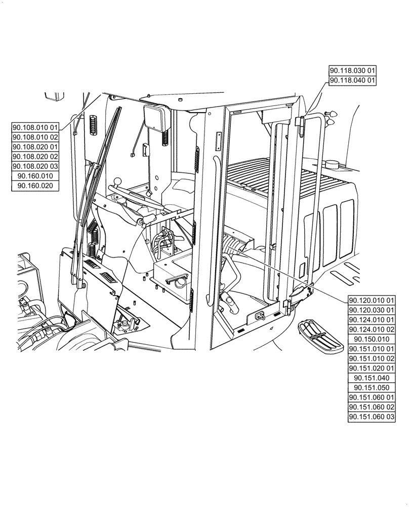 Схема запчастей Case 821G - (00.000.90[02]) - PICTORIAL INDEX - PLATFORM, CAB, BODYWORK AND DECALS (00) - GENERAL & PICTORIAL INDEX