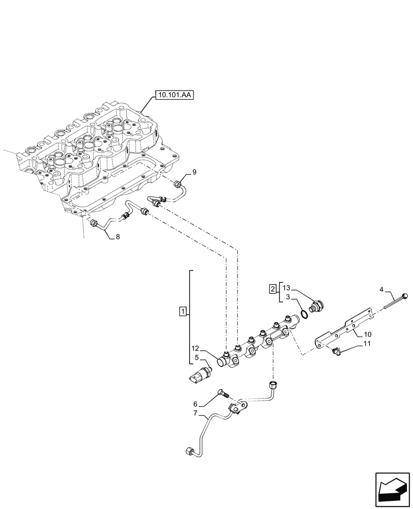 Схема запчастей Case F4DFE613N B006 - (10.218.AA) - FUEL SYSTEM INJECTOR, LINE (10) - ENGINE