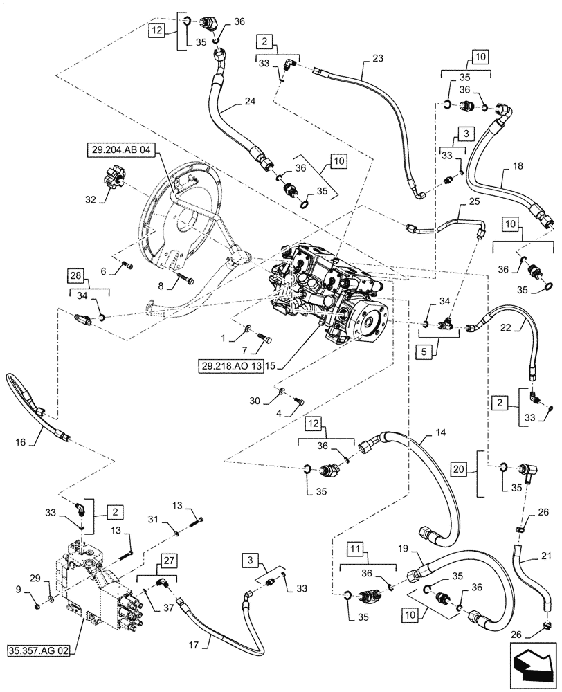 Схема запчастей Case SR270 - (29.204.AB[03]) - HYDROSTATIC PUMP, DRIVE LINES, E-H CONTROLS (29) - HYDROSTATIC DRIVE