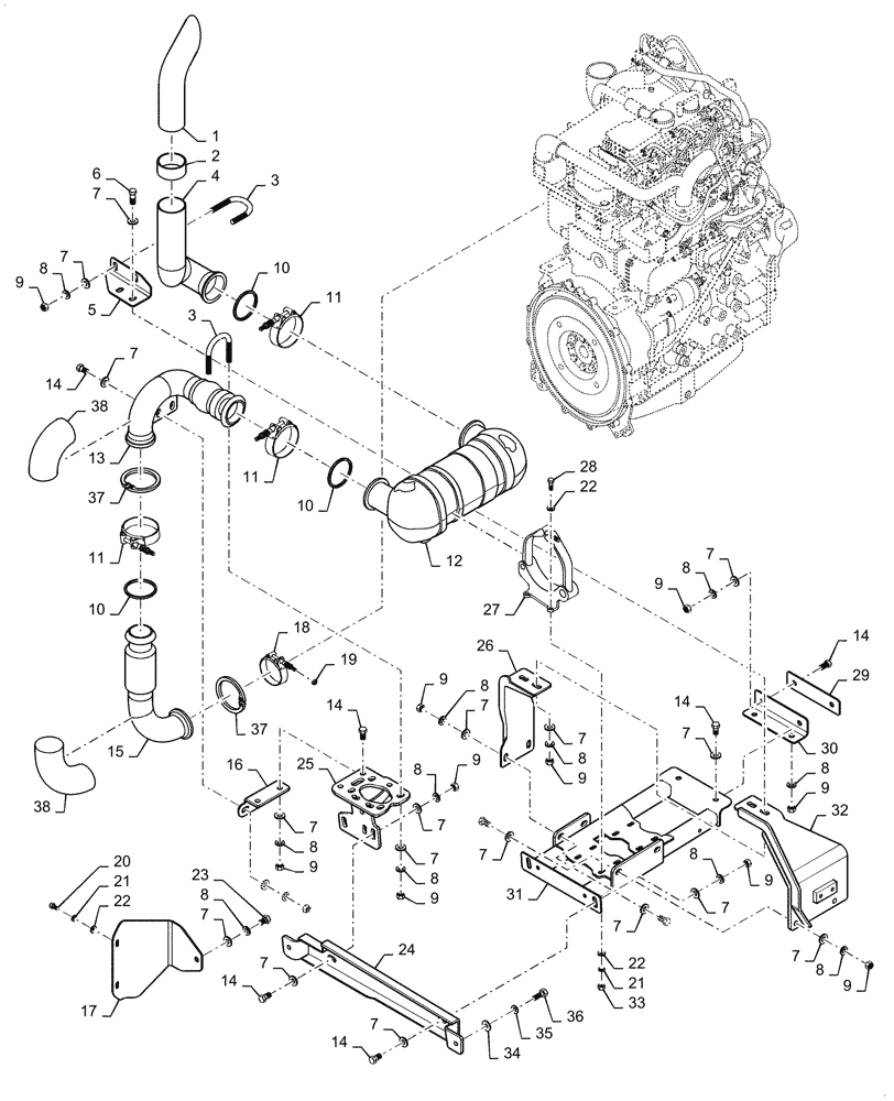 Схема запчастей Case SV208D - (10.254.010[01]) - EXHAUST SYSTEM W/ MUFFLER (10) - ENGINE