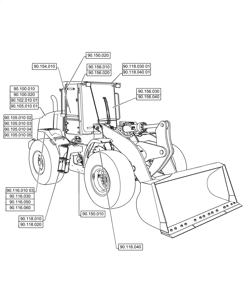 Схема запчастей Case 1021G - (00.000.90[01]) - PICTORIAL INDEX - PLATFORM, CAB, BODYWORK AND DECALS (00) - GENERAL & PICTORIAL INDEX