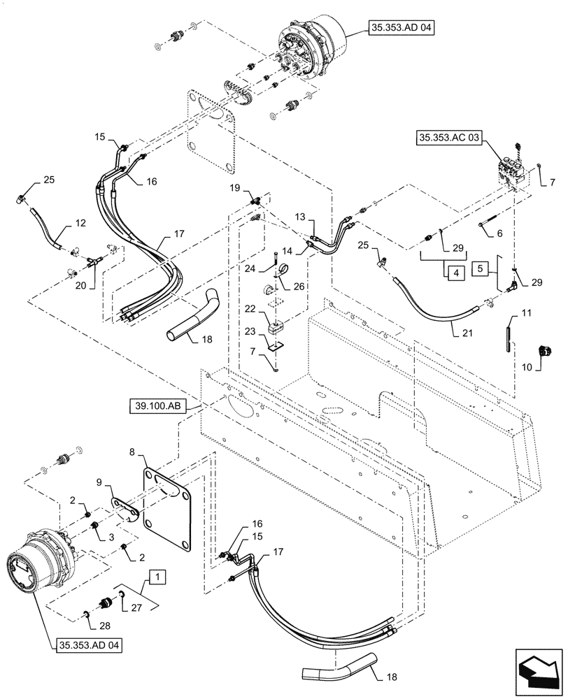 Схема запчастей Case TR310 - (35.353.AE[02]) - HYDROSTATIC MOTOR LINES, ELECTRONIC CONTROLS (03-OCT-2016 & NEWER) (35) - HYDRAULIC SYSTEMS