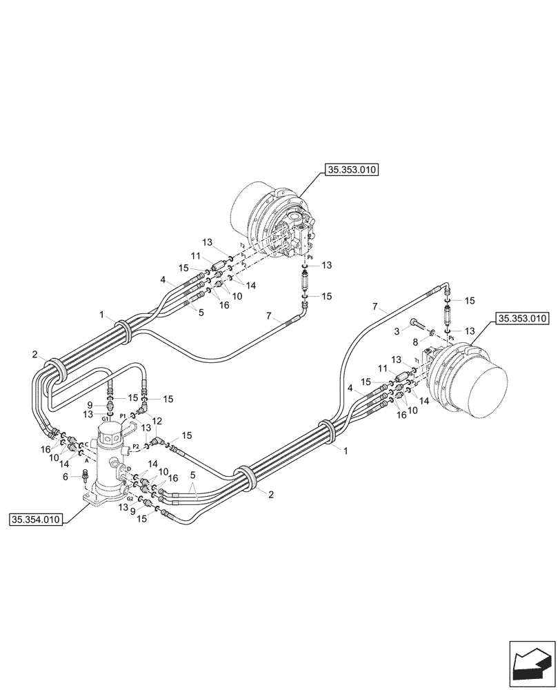 Схема запчастей Case CX37C - (35.353.040) - TRAVEL MOTOR & REDUCTION GEAR, LINES (35) - HYDRAULIC SYSTEMS