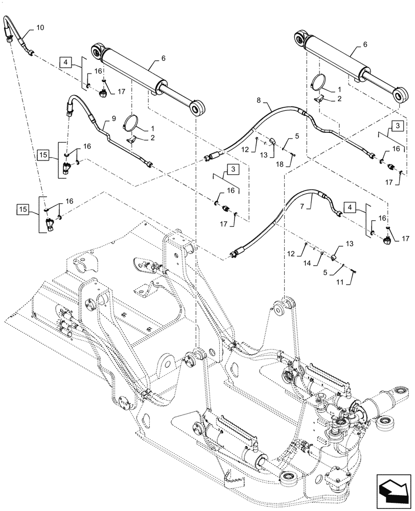 Схема запчастей Case 1150M WT - (35.741.010) - LIFT CYLINDER, HYDRAULIC LINES (35) - HYDRAULIC SYSTEMS