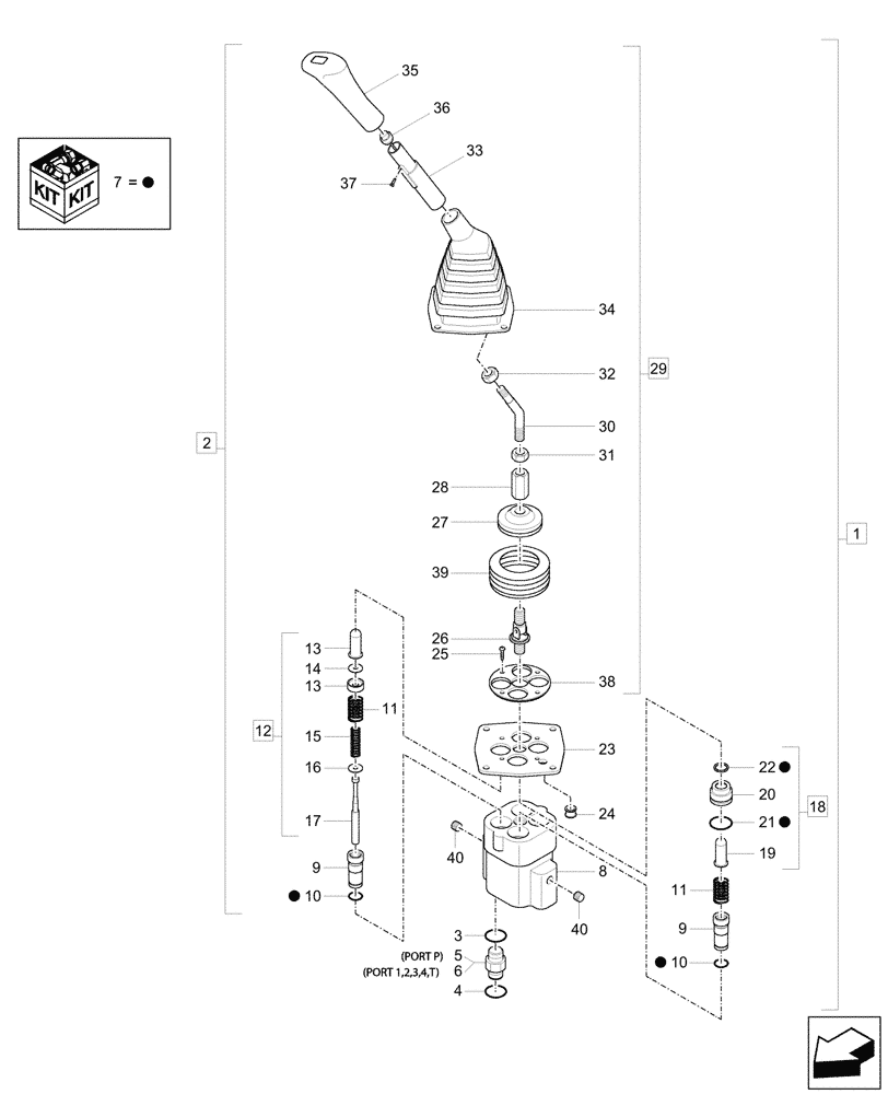 Схема запчастей Case CX37C - (35.355.020) - VAR - 405028, 405030 - JOYSTICK, VALVE, REMOTE CONTROL (35) - HYDRAULIC SYSTEMS