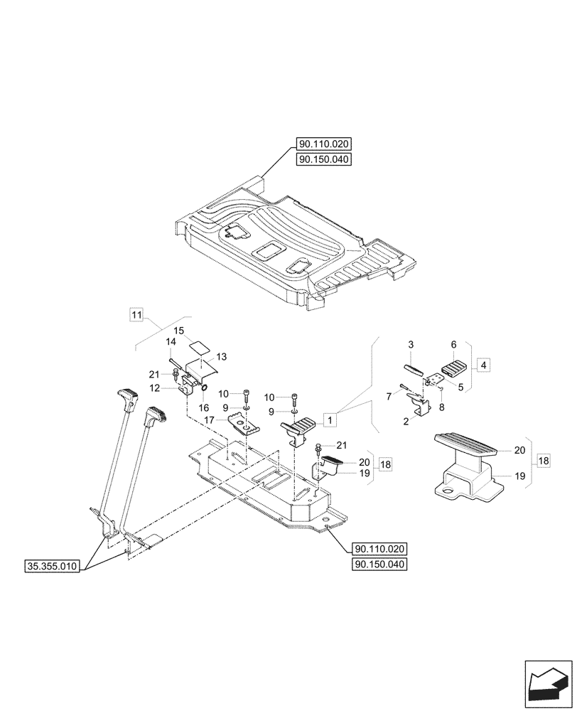 Схема запчастей Case CX37C - (35.356.010) - PEDAL, CONTROL (35) - HYDRAULIC SYSTEMS