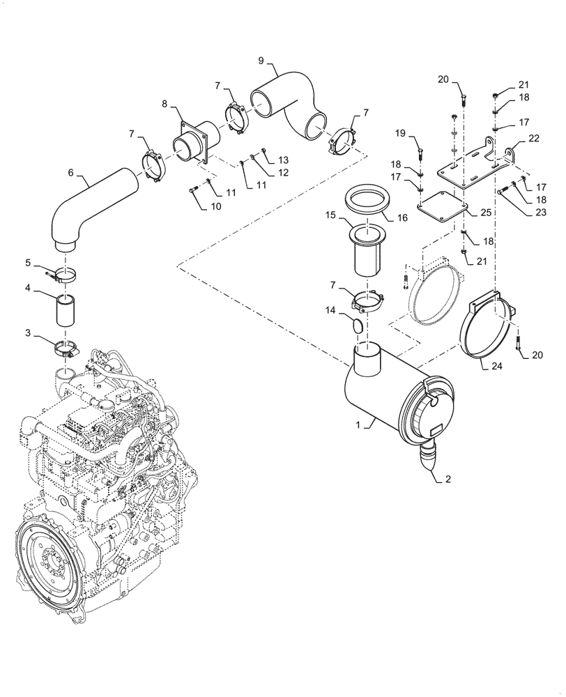 Схема запчастей Case SV208D - (10.254.020[01]) - AIR CLEANER - AIR INTAKE PARTS (10) - ENGINE