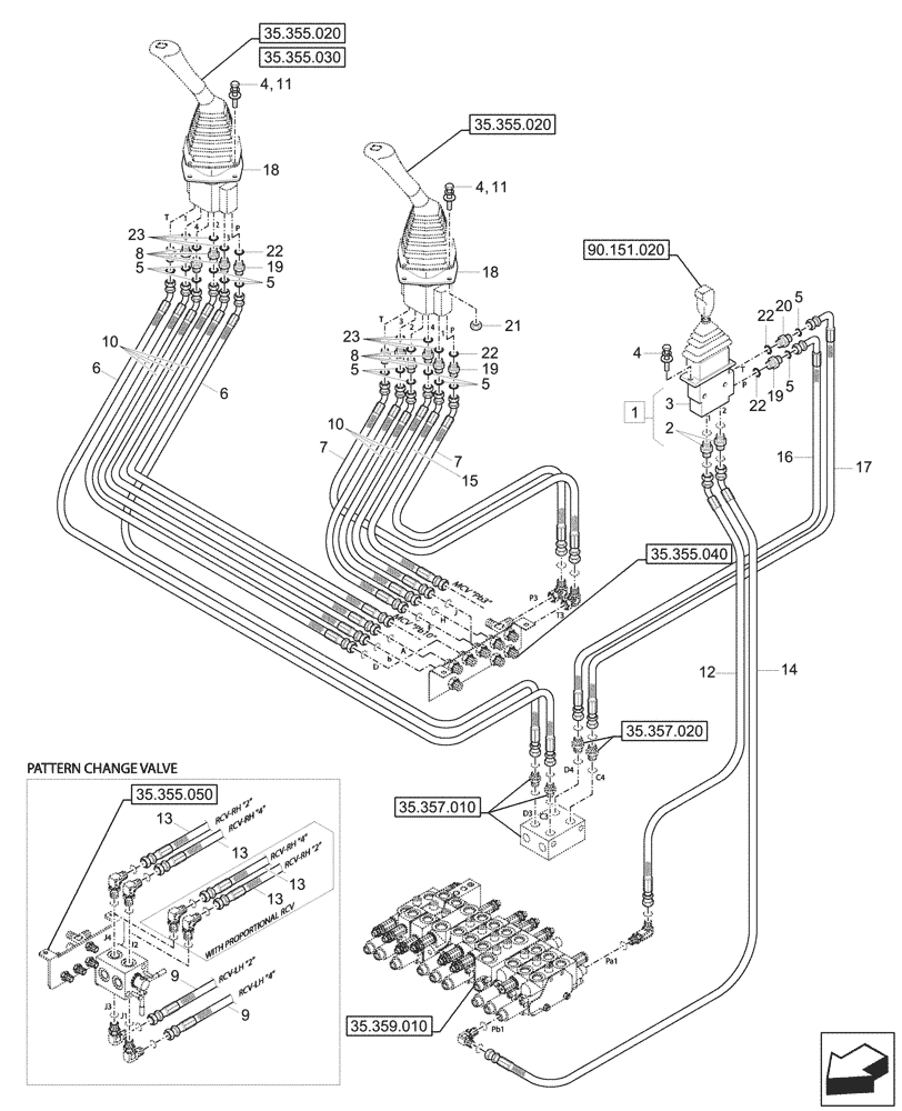 Схема запчастей Case CX37C - (35.355.060) - JOYSTICK, HYDRAULIC LINE, CONTROL VALVE (35) - HYDRAULIC SYSTEMS