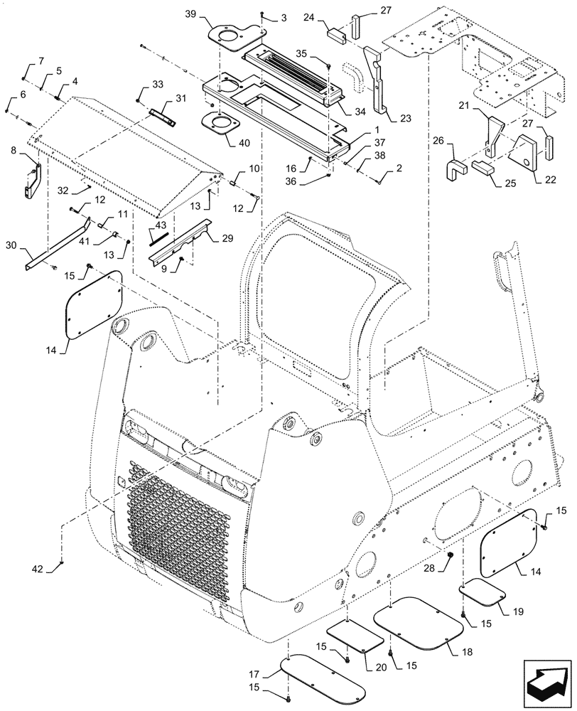 Схема запчастей Case SR175 - (90.100.BI[02]) - REAR HOOD AND CHASSIS ACCESS COVER 23-JUN-2017 AND AFTER (90) - PLATFORM, CAB, BODYWORK AND DECALS