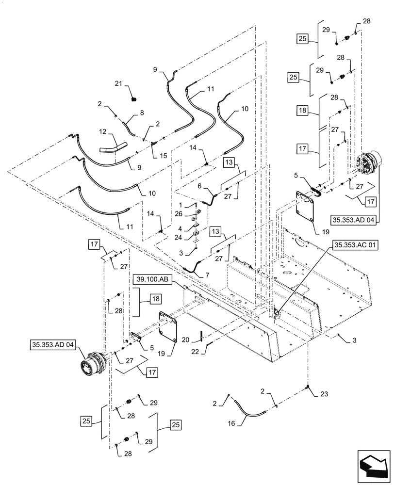 Схема запчастей Case TR310 - (35.353.AE[01]) - HYDROSTATIC MOTOR LINES, 2-SPEED (03-OCT-2016 & NEWER) (35) - HYDRAULIC SYSTEMS