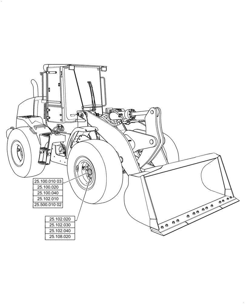 Схема запчастей Case 1021G - (00.000.25) - PICTORIAL INDEX - FRONT AXLE SYSTEM (00) - GENERAL & PICTORIAL INDEX