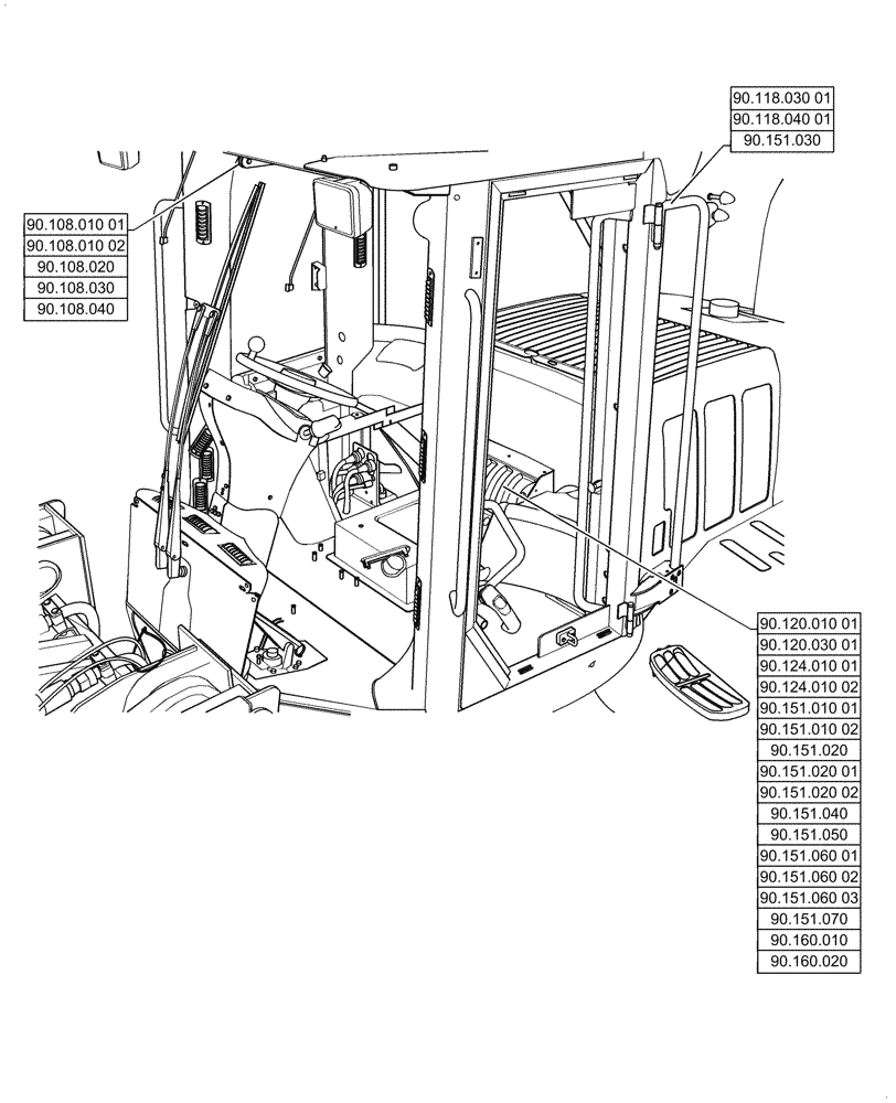 Схема запчастей Case 1121G - (90.000.00[02]) - SECTION INDEX - PLATFORM, CAB, BODYWORK & DECALS (90) - PLATFORM, CAB, BODYWORK AND DECALS