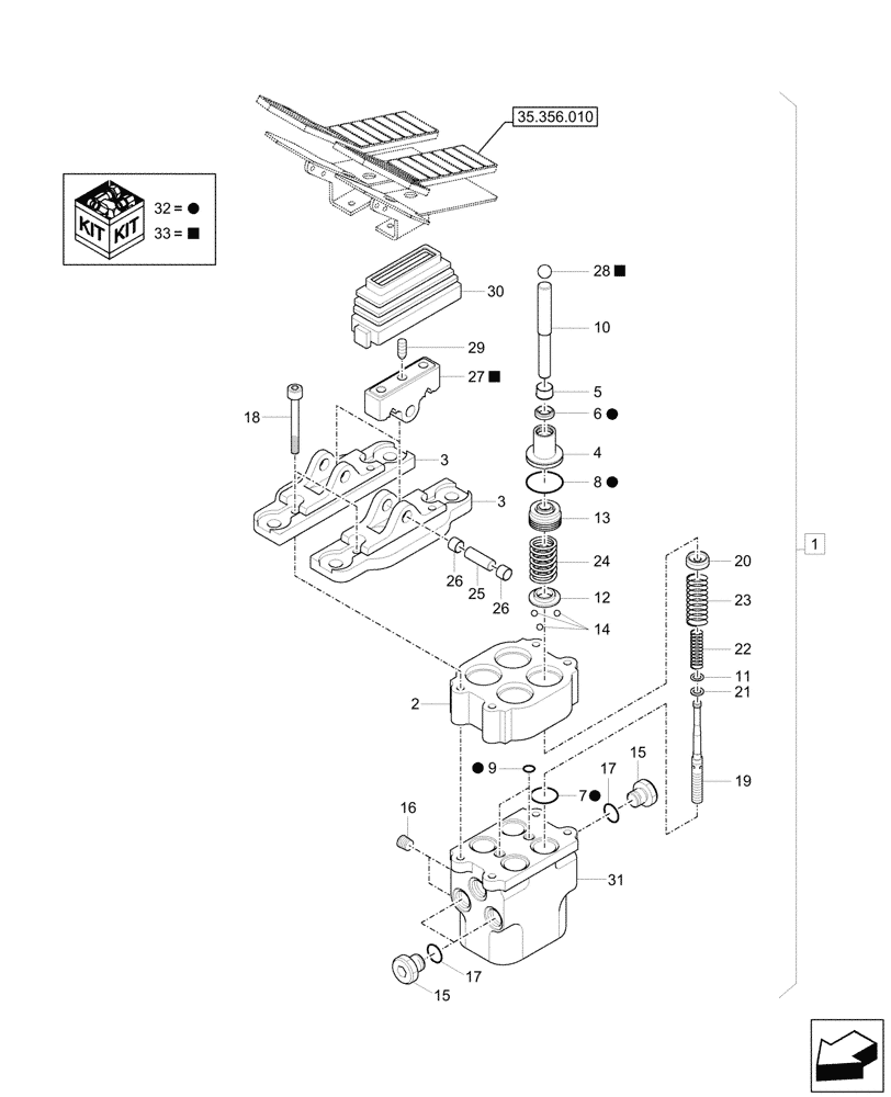 Схема запчастей Case CX37C - (35.356.020) - FOOT CONTROL VALVE, COMPONENTS (35) - HYDRAULIC SYSTEMS