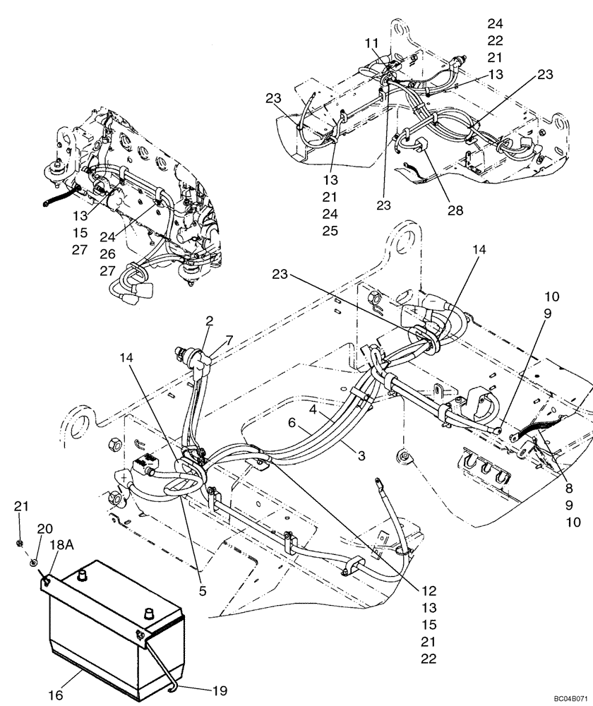 Схема запчастей Case 721D - (04-17) - BATTERY - CABLES WITH BOSCH STARTER (04) - ELECTRICAL SYSTEMS