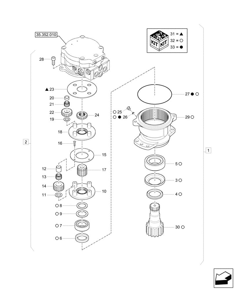 Схема запчастей Case CX37C - (35.352.020) - MOTO-REDUCTION GEAR, COMPONENTS (35) - HYDRAULIC SYSTEMS