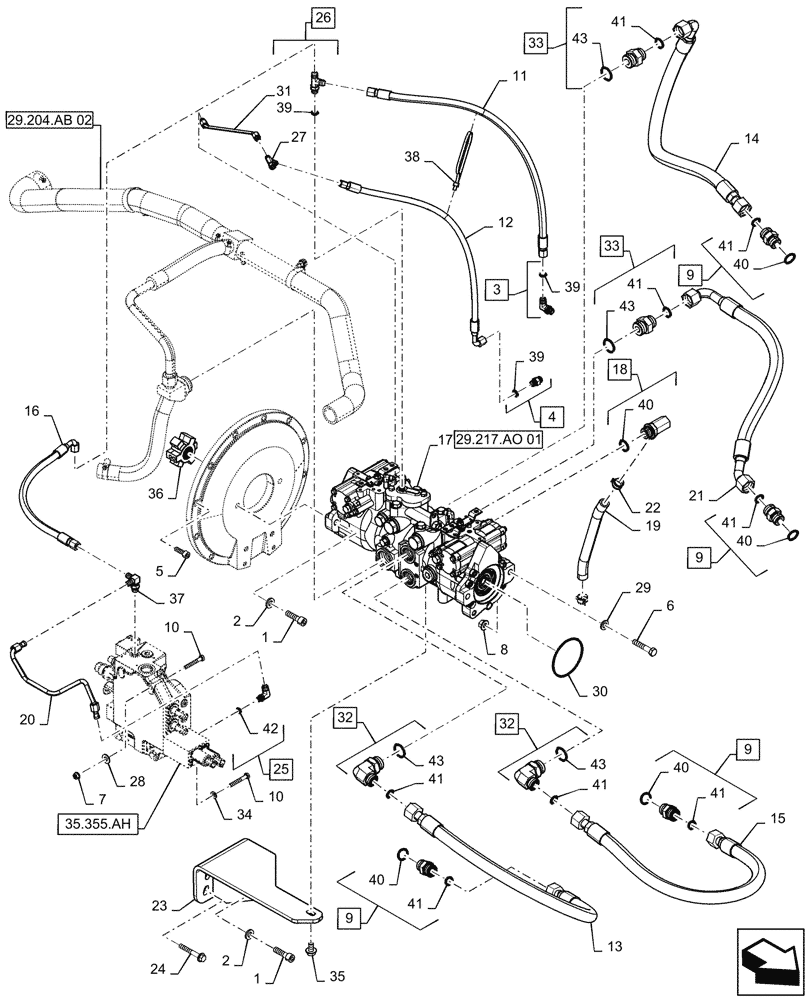 Схема запчастей Case SR270 - (29.204.AB[01]) - HYDROSTATIC PUMP, DRIVE LINES, MECHANICAL CONTROL (29) - HYDROSTATIC DRIVE