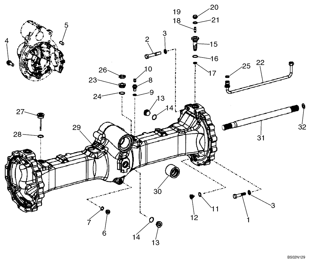 Схема запчастей Case 521D - (06-24A) - AXLE, REAR - HOUSING (06) - POWER TRAIN