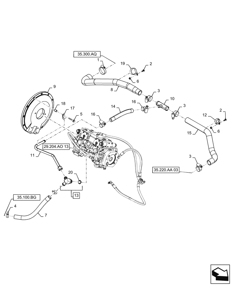 Схема запчастей Case SR270 - (29.204.AB[04]) - HYDROSTATIC PUMP, SUPPLY LINES, E-H CONTROLS (29) - HYDROSTATIC DRIVE