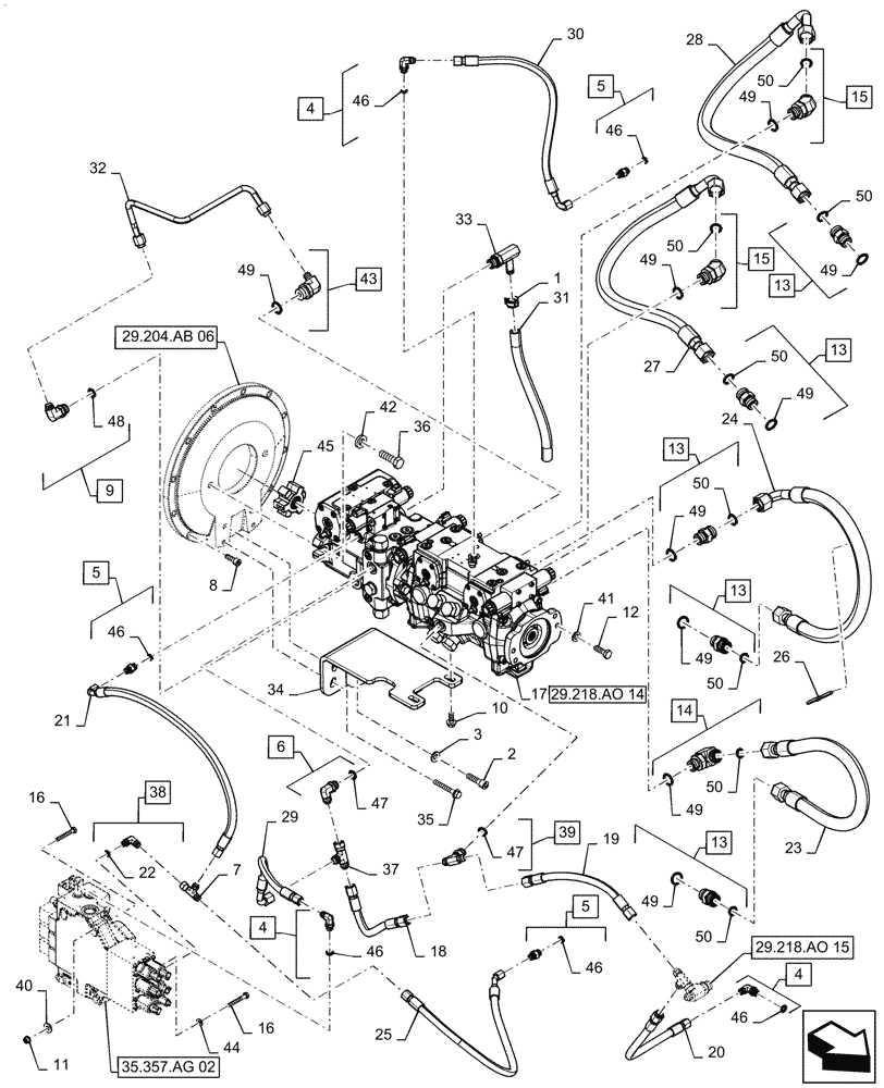 Схема запчастей Case SR270 - (29.204.AB[05]) - HYDROSTATIC PUMP, DRIVE LINES, EHF (29) - HYDROSTATIC DRIVE