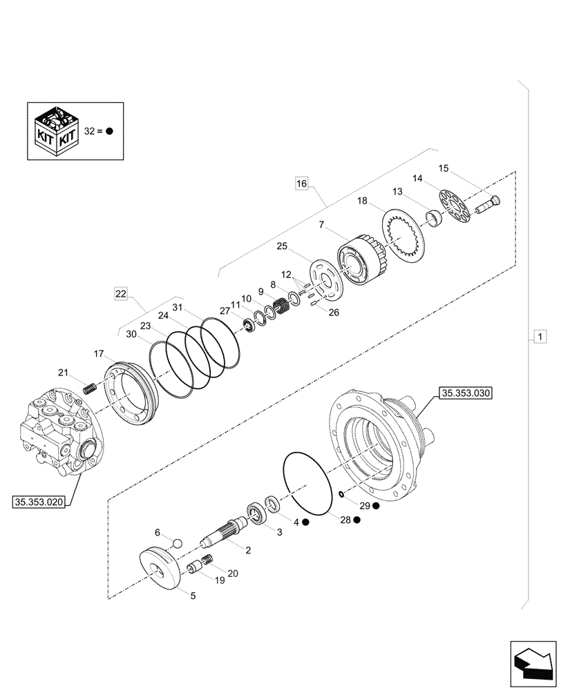 Схема запчастей Case CX37C - (35.353.010) - TRAVEL MOTOR & REDUCTION GEAR, COMPONENTS (35) - HYDRAULIC SYSTEMS