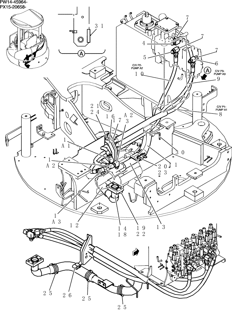 Схема запчастей Case CX31B - (092-01[1]) - HYDRAULIC LINES, PUMP (00) - GENERAL & PICTORIAL INDEX