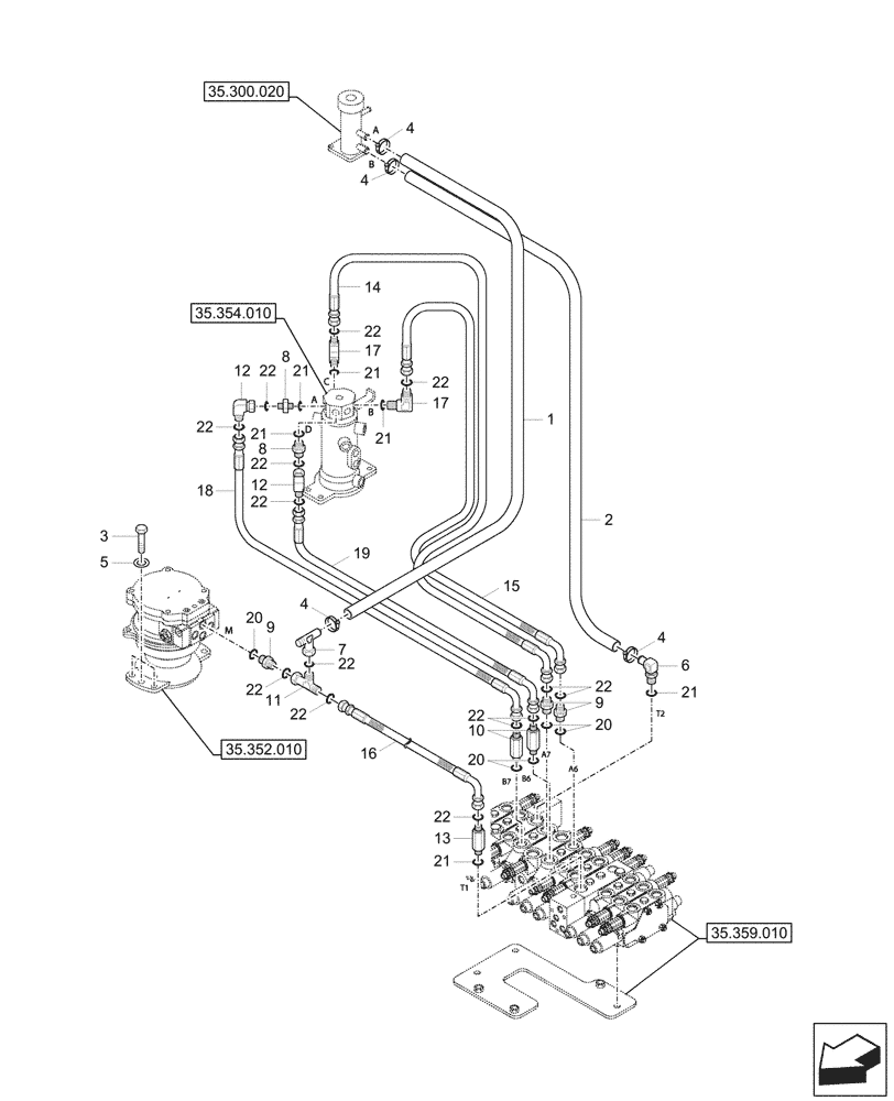 Схема запчастей Case CX37C - (35.359.090) - CONTROL VALVE, LINES (35) - HYDRAULIC SYSTEMS