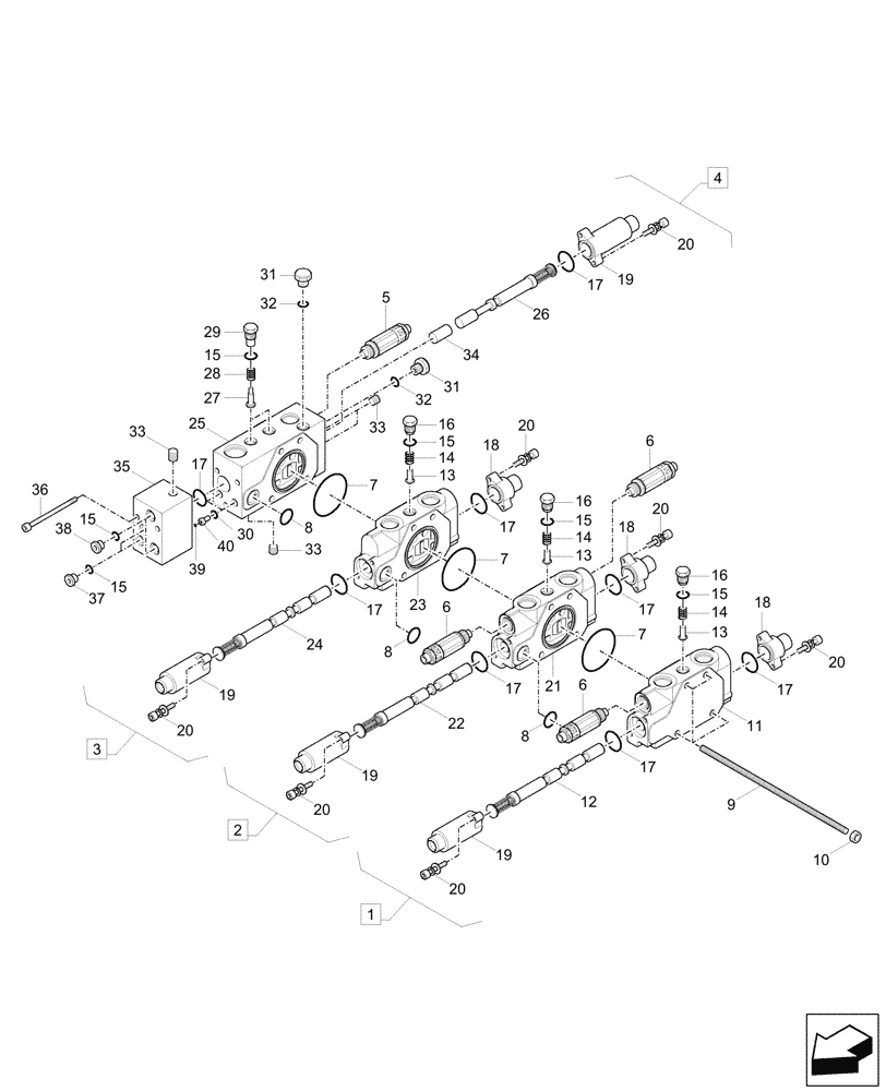 Схема запчастей Case CX37C - (35.359.020) - VAR - 405028, 405030, 405032, 405034 - CONTROL VALVE, COMPONENTS (35) - HYDRAULIC SYSTEMS