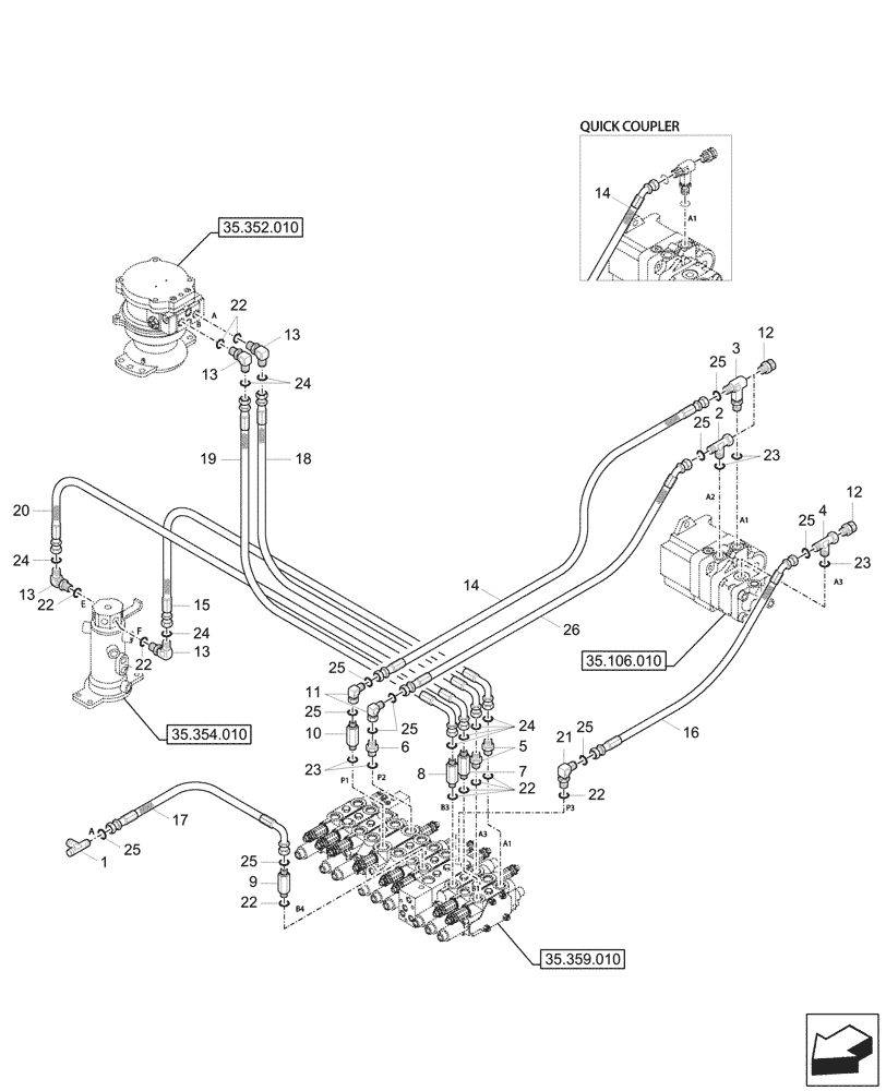 Схема запчастей Case CX37C - (35.359.100) - CONTROL VALVE, LINES (35) - HYDRAULIC SYSTEMS