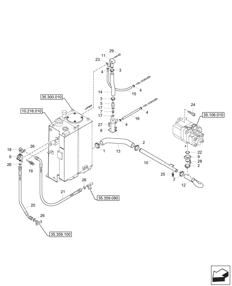 Схема запчастей Case CX37C - (35.300.020) - HYDRAULIC OIL RESERVOIR, LINES (35) - HYDRAULIC SYSTEMS