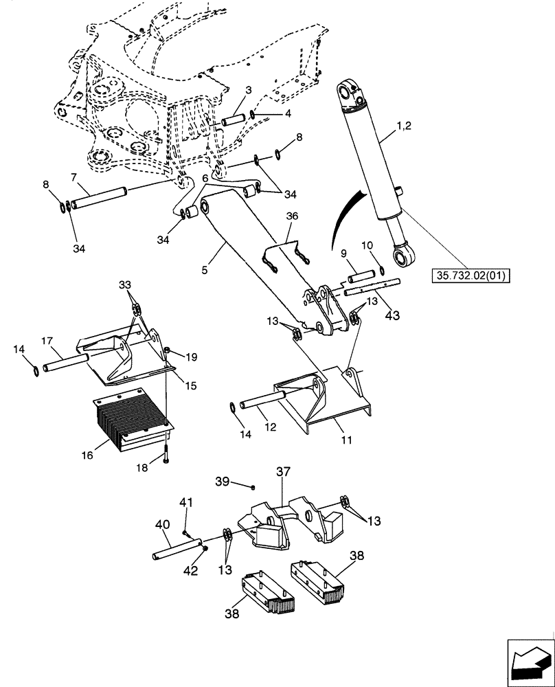 Схема запчастей Case 580SM - (35.732.01[02]) - BACKHOE - STABILIZERS, PLATES AND PADS (580SM+) (35) - HYDRAULIC SYSTEMS