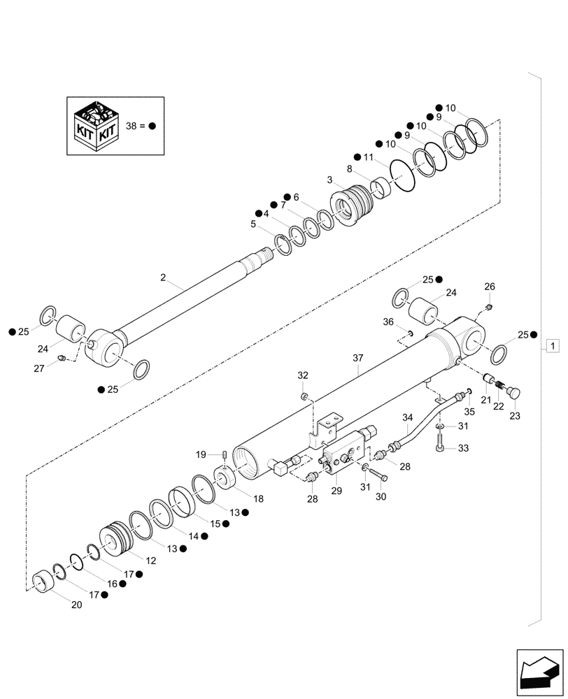 Схема запчастей Case CX37C - (35.737.020) - VAR - 747060 - DIPPER CYLINDER, SAFETY VALVE, COMPONENTS (35) - HYDRAULIC SYSTEMS