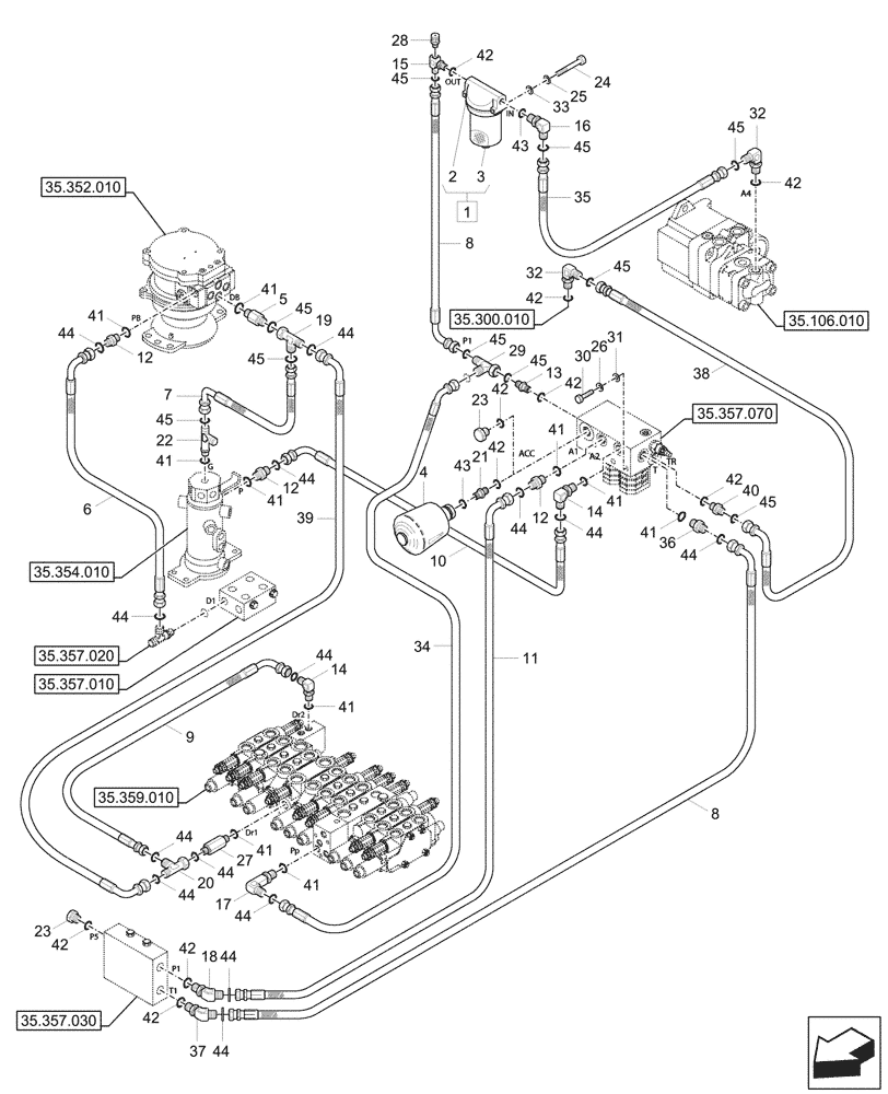 Схема запчастей Case CX37C - (35.357.040) - PILOT CONTROLS, SOLENOID VALVE (35) - HYDRAULIC SYSTEMS