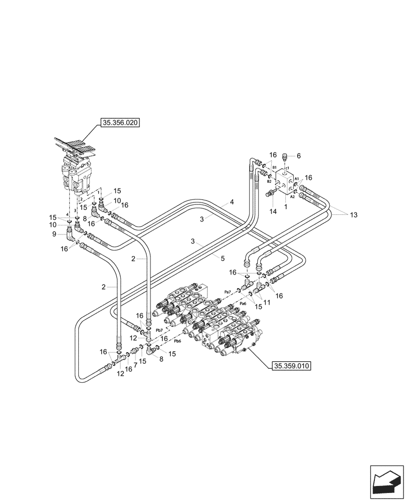 Схема запчастей Case CX37C - (35.357.050) - PILOT CONTROLS, PILOT VALVE (35) - HYDRAULIC SYSTEMS