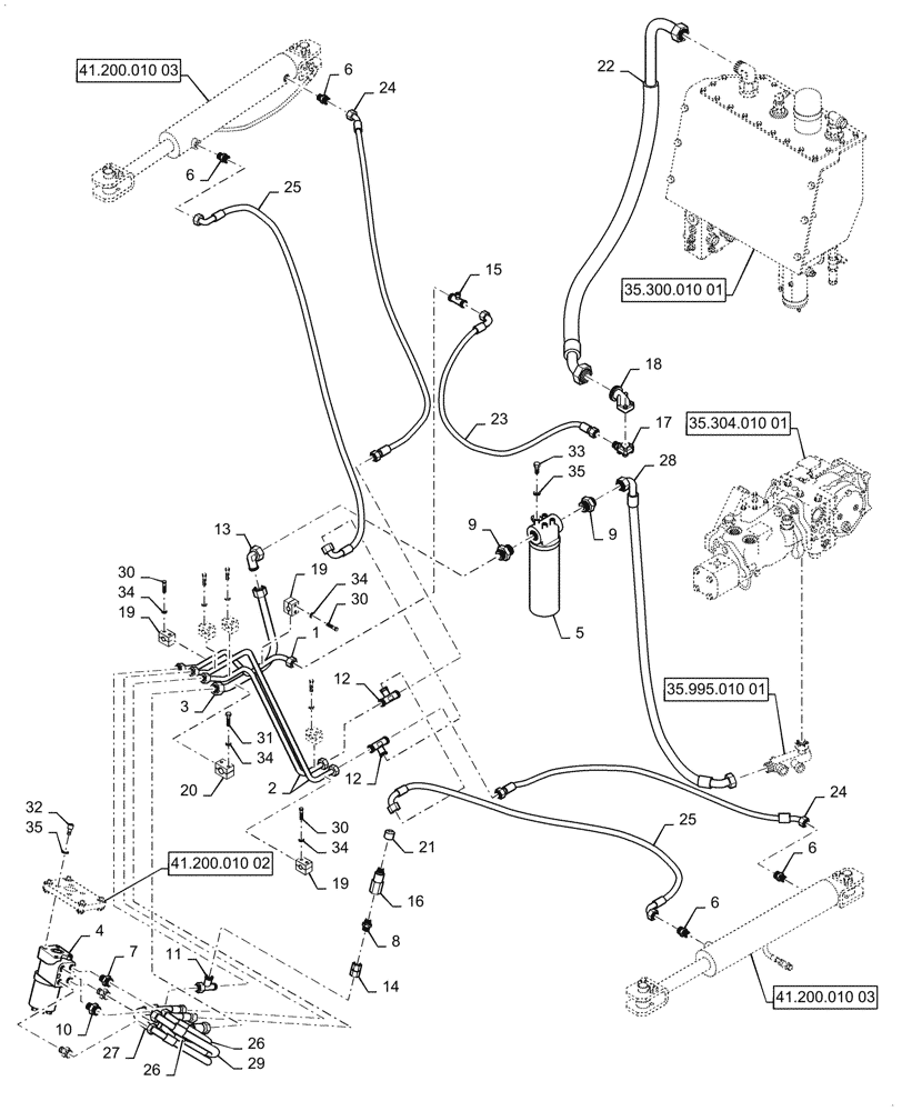 Схема запчастей Case SV208D - (41.200.010[01]) - STEERING CYLINDER HYD. LINE (41) - STEERING