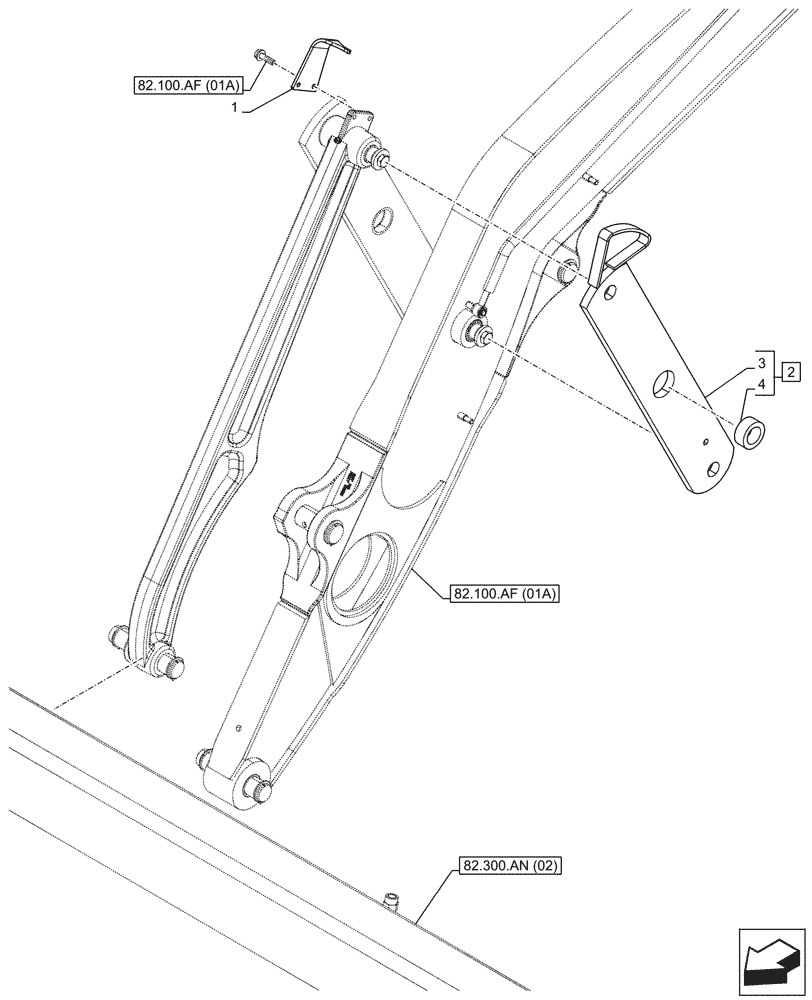 Схема запчастей Case 580N EP - (82.100.AF[03A]) - VAR - 747863 - LOADER ARM, LINK - BEGIN S/N NGC729080 (82) - FRONT LOADER & BUCKET